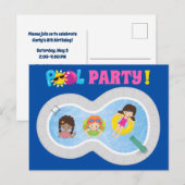 かわいい水泳少女の誕生日プールパーティー招待状 ポストカード (正面/裏面)