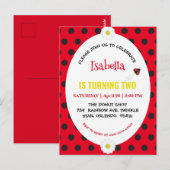 かわいい水玉のてんとう虫のデイジーちゃんの誕生日パーティー ポストカード (正面/裏面)