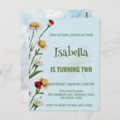 かわいい水玉のてんとう虫 青いデイジー 子供の誕生日 ポストカード (正面/裏面)