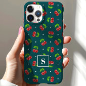 かわいい水玉のチェリーがアクセントのターコイズモノグラム Case-Mate iPhoneケース