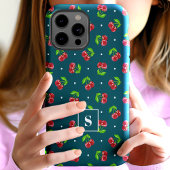 かわいい水玉のチェリーがアクセントのターコイズモノグラム Case-Mate iPhoneケース