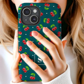 かわいい水玉のチェリーがアクセントのターコイズモノグラム Case-Mate iPhoneケース