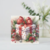 かわいい水玉コケティエリボンとホーリーのクリスマスカード シーズンカード (スタンド正面)