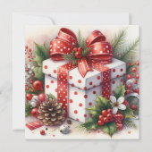 かわいい水玉コケティエリボンとホーリーのクリスマスカード シーズンカード (正面)