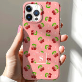 かわいい水玉模様さくらんぼオンピンクモノグラム Case-Mate iPhoneケース
