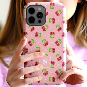 かわいい水玉模様さくらんぼオンピンクモノグラム Case-Mate iPhoneケース