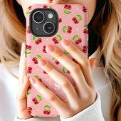 かわいい水玉模様さくらんぼオンピンクモノグラム Case-Mate iPhoneケース
