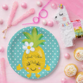 かわいい水玉模様とパイナップル ペーパープレート (パーティー)