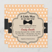 かわいい水玉模様のちょうネクタイの小さい人のベビーシャワー 招待状 (正面/裏面)