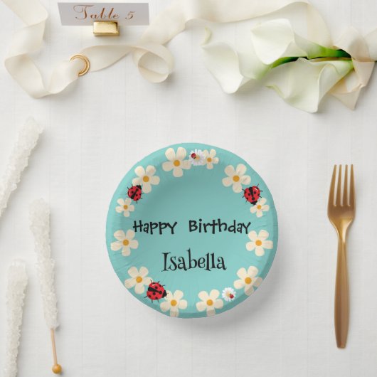 かわいい水玉模様のてんとう虫デイジー花の誕生日パーティー ペーパーボウル (ウェディング)