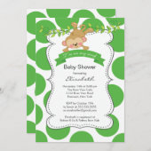 かわいい水玉模様のサル 男女兼用ベビーシャワー 招待状 (正面/裏面)