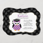 かわいい水玉模様のフクロウの女の子の卒業パーティー 招待状 (正面/裏面)