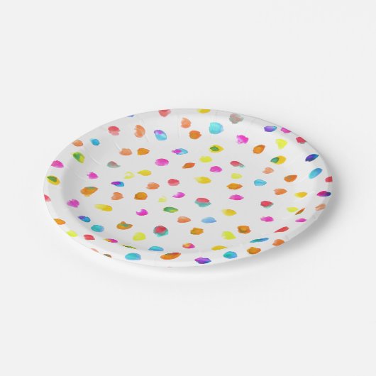 かわいい水玉模様のレインボーガールのパーティー ペーパープレート (アングル)