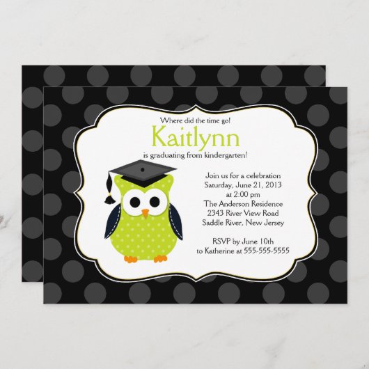 かわいい水玉模様の女の子が卒業 招待状 (正面/裏面)