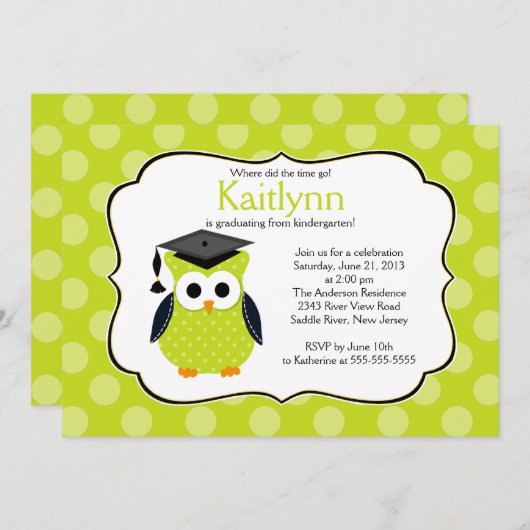 かわいい水玉模様の女の子が卒業 招待状 (正面/裏面)