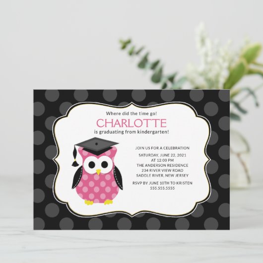 かわいい水玉模様の女の子が卒業 招待状 (スタンド正面)