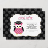 かわいい水玉模様の女の子が卒業 招待状 (正面/裏面)