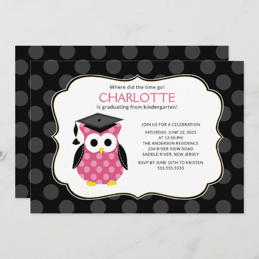 かわいい水玉模様の女の子が卒業 招待状 (正面/裏面)