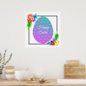 かわいい水玉模様イースター卵とフローラリース ポスター (キッチン)