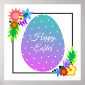 かわいい水玉模様イースター卵とフローラリース ポスター (正面)