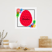 かわいい水玉模様イースター卵とフローラリース。 ポスター (キッチン)