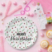 かわいい水玉模様クリスマスツリーレッドグリーン ペーパープレート (パーティー)