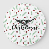 かわいい水玉模様クリスマスツリーレッドグリーン ラージ壁時計 (正面)