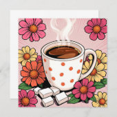 かわいい水玉模様コーヒーカップと花空白の (正面/裏面)