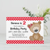 かわいい水玉模様テディベアーガールズバースデーパーティー 招待状 (スタンド正面)