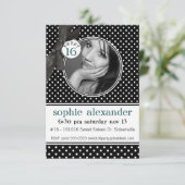 かわいい水玉模様パターンスイート16パーティー 招待状 (スタンド正面)