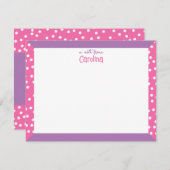 かわいい水玉模様ピンク紫の額縁ガーリー具 ノートカード (正面/裏面)