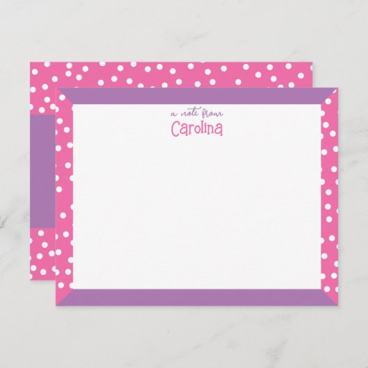 かわいい水玉模様ピンク紫の額縁ガーリー具 ノートカード (正面/裏面)