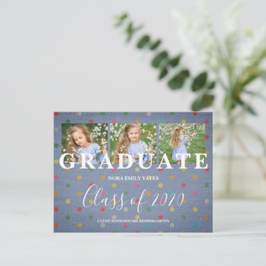 かわいい水玉模様プレKグラード3枚デニム生地 ポストカード (スタンド正面)