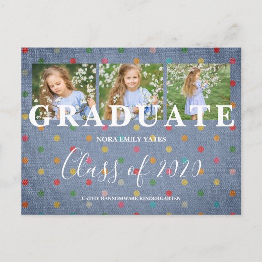 かわいい水玉模様プレKグラード3枚デニム生地 ポストカード (正面)