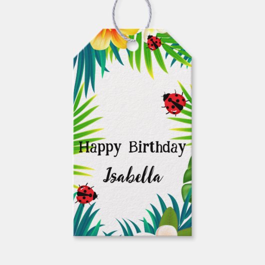 かわいい水玉模様ラディバグサマーフラワーパーム誕生日 ギフトタグ (正面)