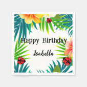 かわいい水玉模様ラディバグサマーフラワーパーム誕生日 スタンダードカクテルナプキン (正面)