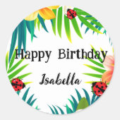 かわいい水玉模様ラディバグサマーフラワーパーム誕生日 ラウンドシール (正面)