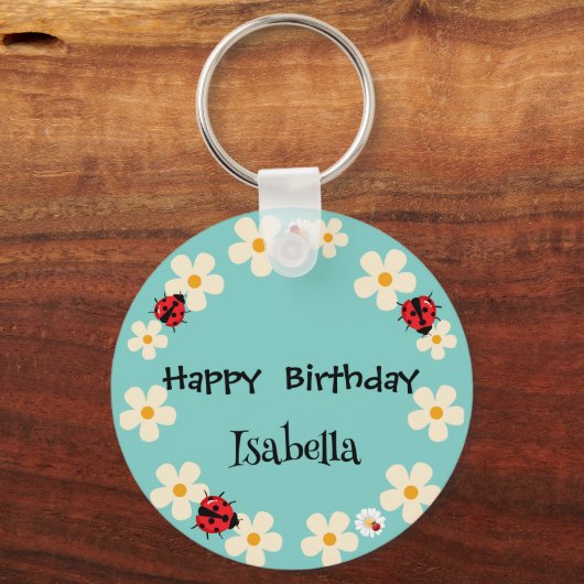かわいい水玉模様ラディバグデイジーフラワーバースデーパーティー キーホルダー (正面)