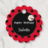 かわいい水玉模様ラディバグデイジーフラワーバースデーパーティー フェイバータグ (裏面)