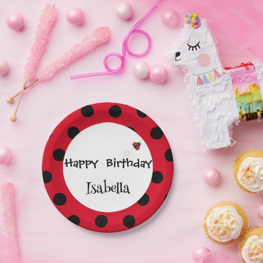 かわいい水玉模様ラディバグデイジーフラワーバースデーパーティー ペーパープレート (パーティー)