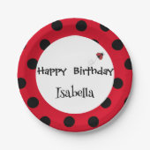 かわいい水玉模様ラディバグデイジーフラワーバースデーパーティー ペーパープレート (正面)