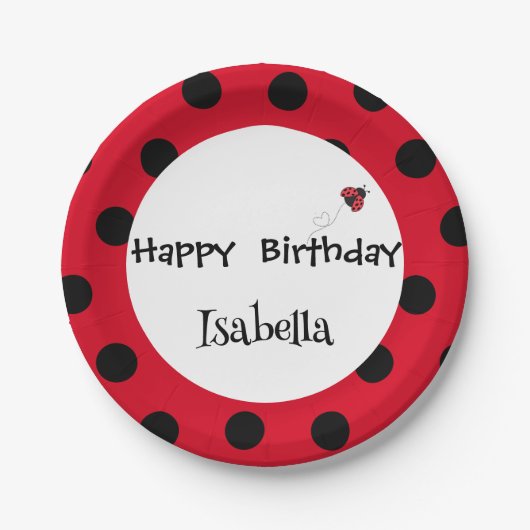 かわいい水玉模様ラディバグデイジーフラワーバースデーパーティー ペーパープレート (正面)