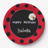 かわいい水玉模様ラディバグデイジーフラワーバースデーパーティー ペーパープレート (正面)