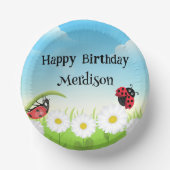 かわいい水玉模様ラディバグデイジーフラワーバースデーパーティー ペーパーボウル (正面)