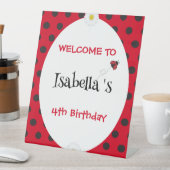 かわいい水玉模様ラディバグデイジーフラワーバースデーパーティー 台座サイン (インサイチュ)