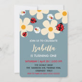 かわいい水玉模様ラディバグデイジーフラワー1st誕生日 招待状 (正面)