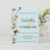 かわいい水玉模様ラディバグブルーデイジー子供の誕生日 招待状 (スタンド正面)