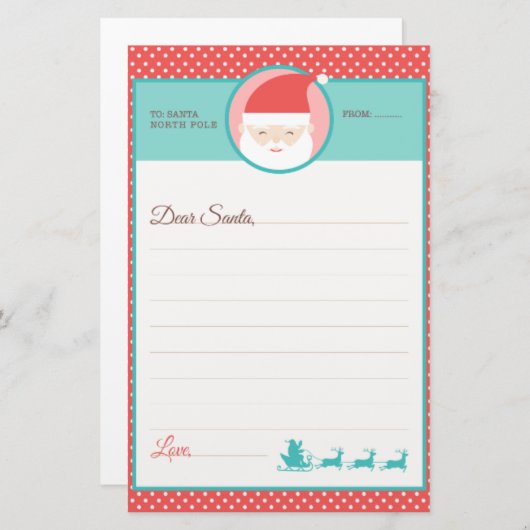 かわいい水玉模様レターへサンタ 便箋 (正面/裏面)