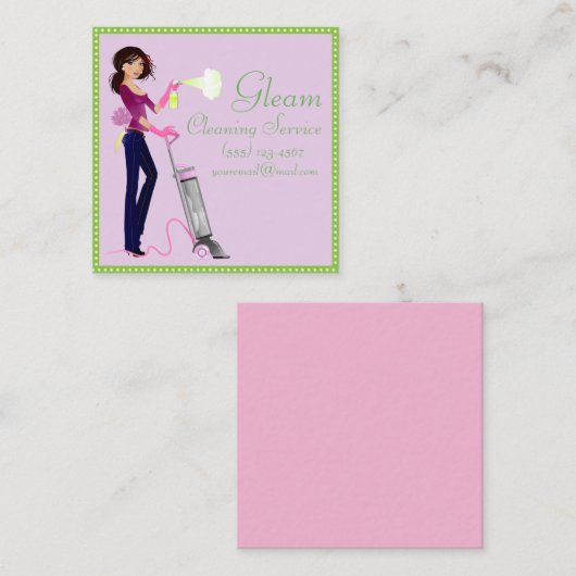 かわいい水玉模様清掃サービスレディ スクエア名刺 (正面/裏面)