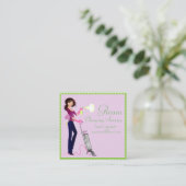 かわいい水玉模様清掃サービスレディ スクエア名刺 (スタンド正面)